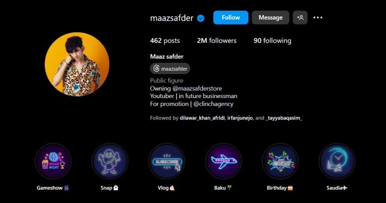 maaz safdar instagram account